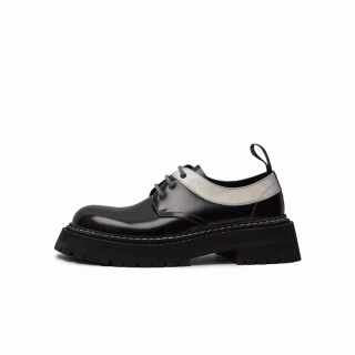 Black and white color matching shiny retro leather shoes thick sole British style derby shoes men 147002