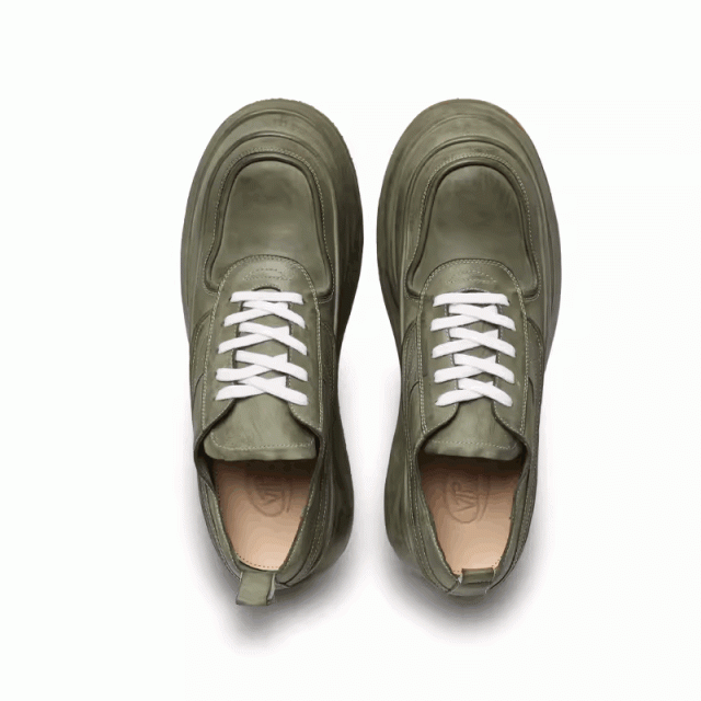 Thick-soled dad shoes increase height British high-end casual shoes horsehide light green men's leather shoes A1-9