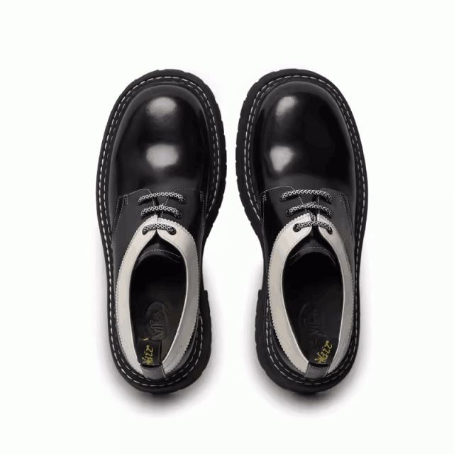 Black and white color matching shiny retro leather shoes thick sole British style derby shoes men 147002