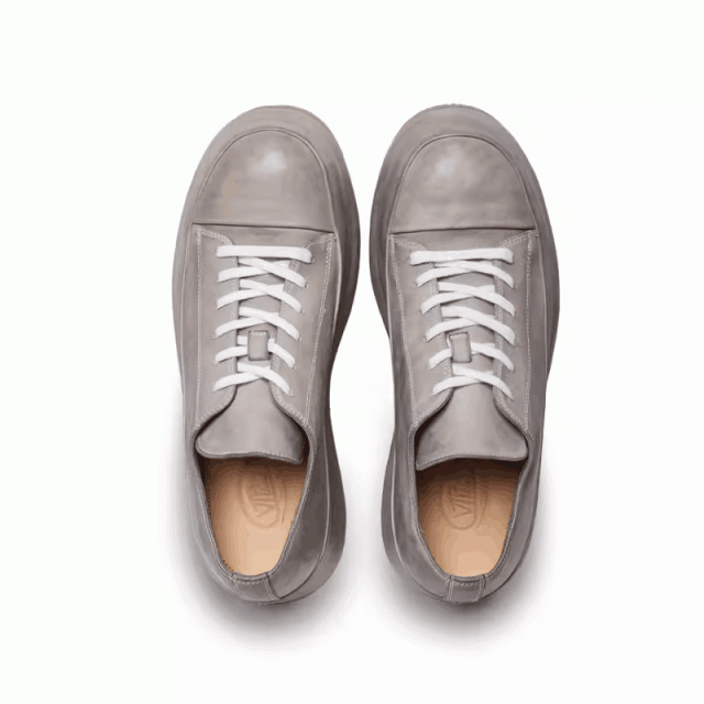 Distressed gray handmade leather casual sneakers, breathable horsehide thick-soled men's shoes A1-7